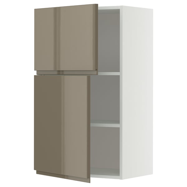 Modern kitchen cabinet, METOD, white, high gloss brown doors, sleek design, adjustable shelves.