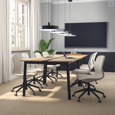 MITTZON conference table, chairs, tv, carpet, window.