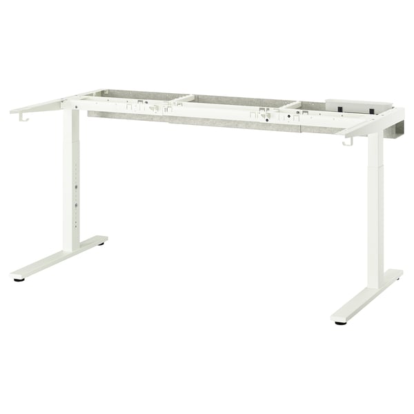 MITTZON white adjustable desk frame, steel, rectangular, modern design.