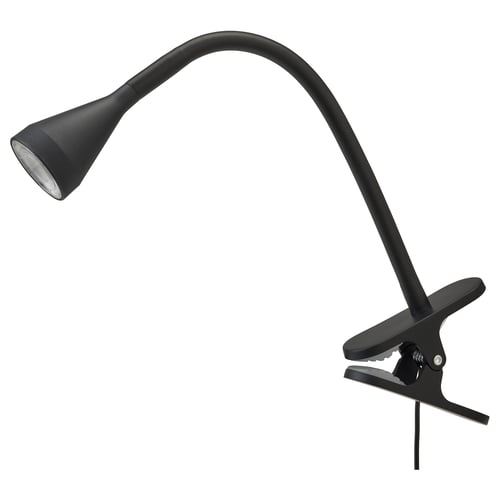 NÄVLINGE black clip-on lamp, adjustable neck, led, plastic & steel.