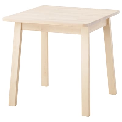 NORRÅKER light wood square table, simple scandi design, rounded corners, sturdy birch.