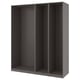 IKEA PAX wardrobe: sleek grey, three-sectioned, empty closet with smooth edges.