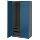 Blue PAX wardrobe with mesh drawers, sleek and modern.