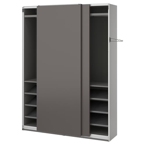 PAX / HASVIK Wardrobe with sliding doors, dark grey/dark grey, 150x43x201 cm