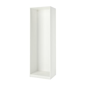 An ikea PAX wardrobe frame, white, rectangular, with adjustable feet.