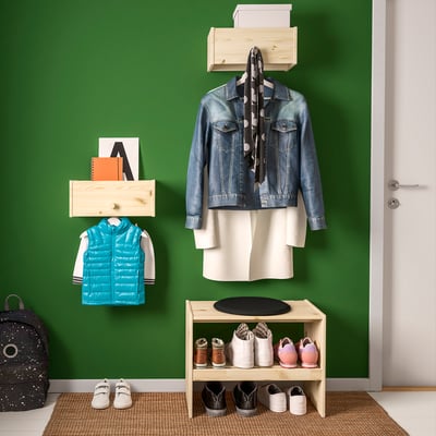 RAGGBERG Coat rack with shelf, pine, 40x21x17 cm
