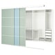 A white SKYTTA wardrobe with light green and blue slides, featuring drawers, shelves, and hanging space.