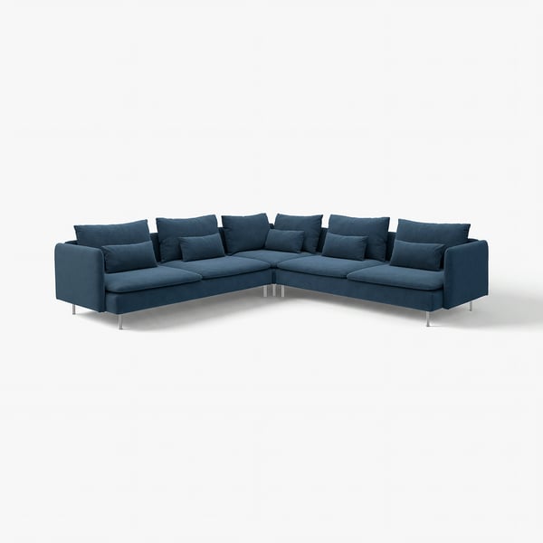 SÖDERHAMN blue sectional sofa, modern design with deep seats and cushions.
