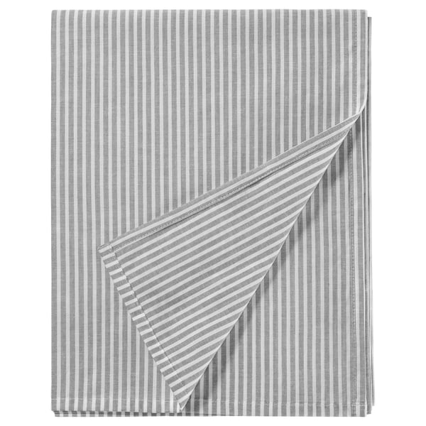 Grey and white striped SOLFIBBLA bedding set, featuring cotton material, folded neatly in a rectangular shape.