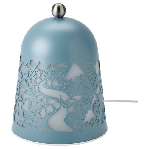 SOLSKUR LED table lamp, light blue/nickel-plated