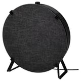 A gray, circular ikea STARKVIND air purifier on a black stand.