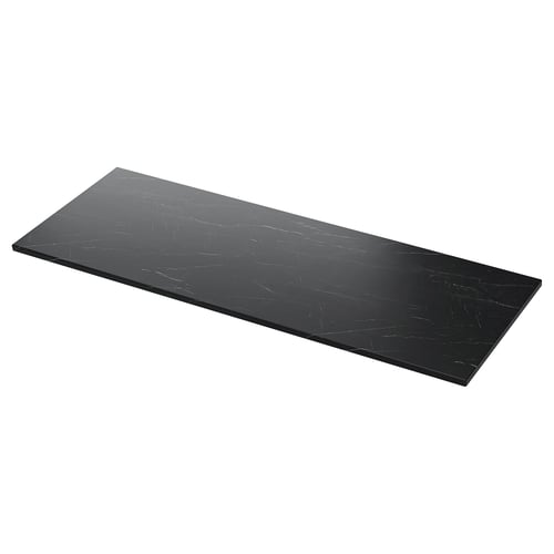 Black countertop, modern, marble pattern.