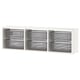 A white TROFAST storage unit with six gray mesh boxes, three compartments.