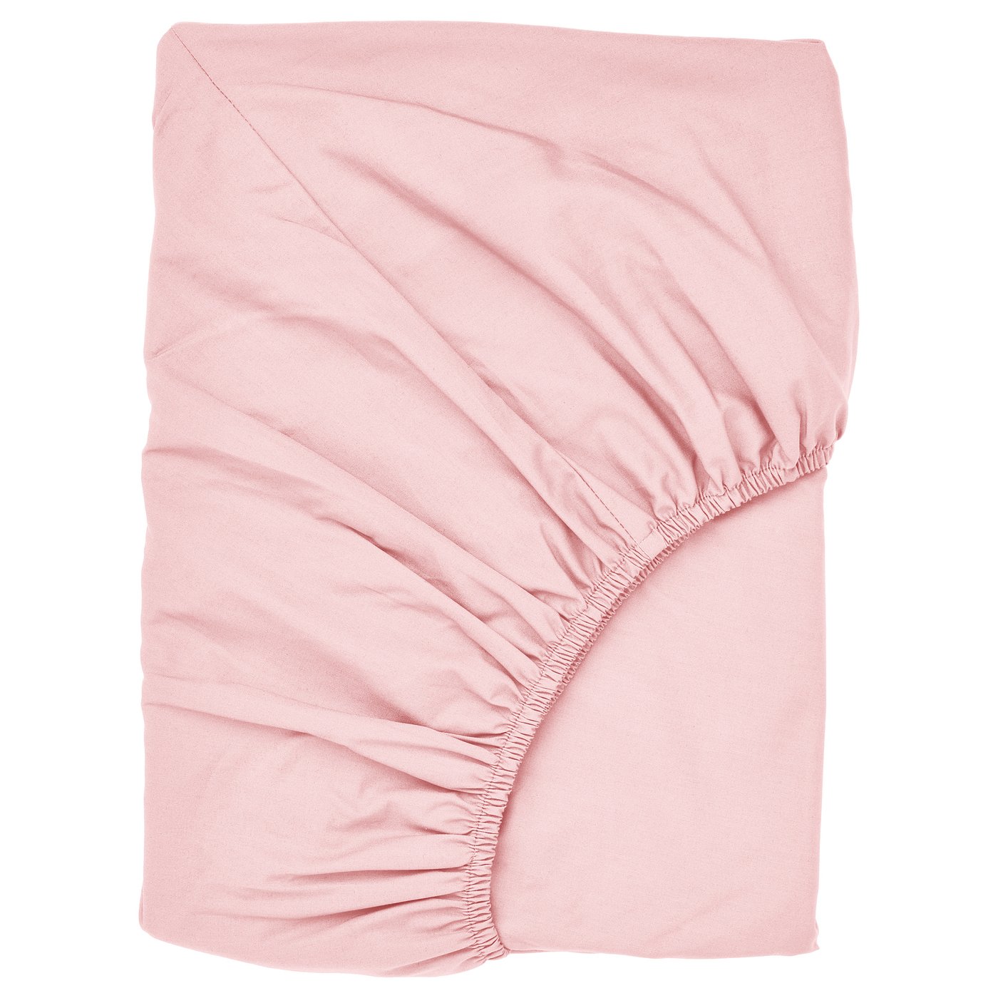 Light pink ULLVIDE fitted bed sheet, rectangular, crisp texture, elastic all around, soft cotton blend.