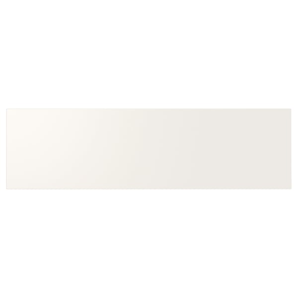 A white, rectangular UTRUSTA drawer front made of fibreboard with a smooth, lacquered finish. Its designed for clean, uniform storage.