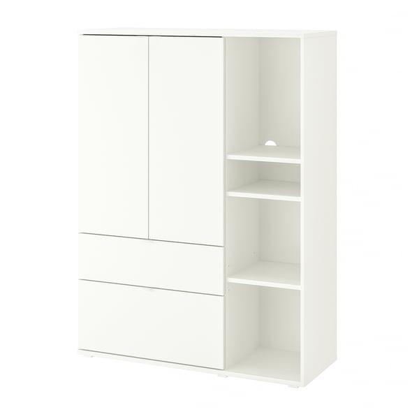 Ikea VIHALS white storage unit with shelves, drawers, and cabinet.
