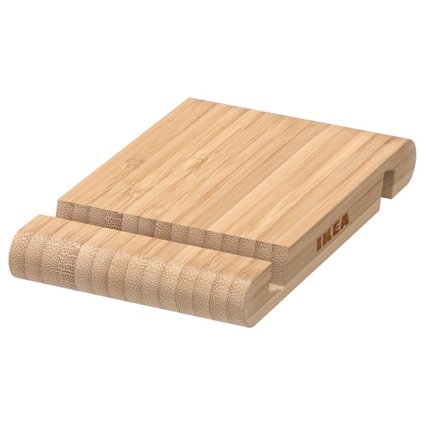 ИКЕА БЕРГЕНЕС бамбуковая подставка для телефона/планшета, натуральный цвет, прямоугольная форма, дизайн с прорезями.