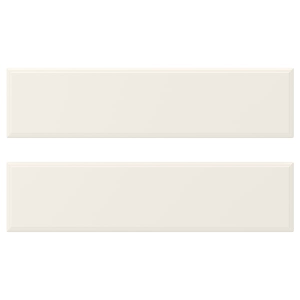 Две белые прямоугольные дверцы шкафа BODBYN с гладкими, скошенными краями и лакированной отделкой.