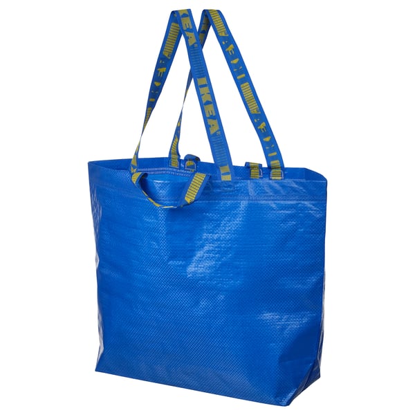 Синяя сумка FRAKTA, прямоугольной формы, прочный пластик, плетеные ручки.