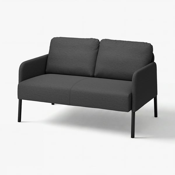 Тёмно-серый, компактный диван GLOSTAD с элегантным дизайном и металлическими ножками.