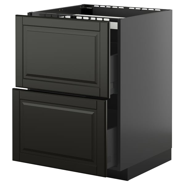 Кухонный гарнитур METOD в черном цвете с двумя ящиками и шкафом, элегантный современный дизайн.