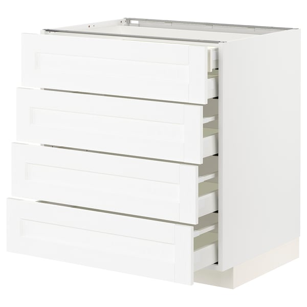 Белый кухонный гарнитур METOD с пятью ящиками, современный и минималистичный дизайн.