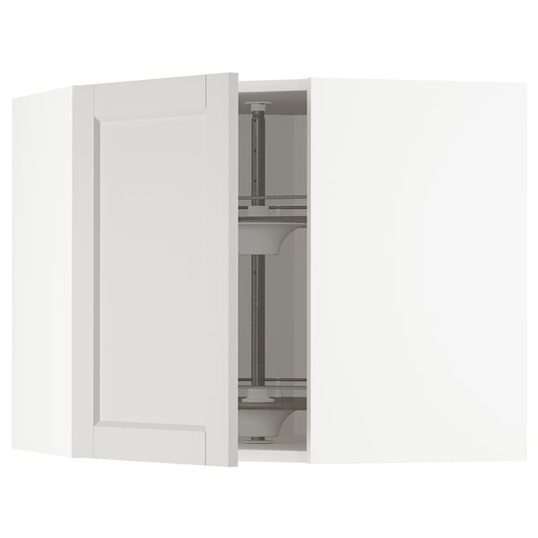 Кухонный шкаф METOD - серый цвет со стеклянной полкой, регулируемые, скошенные края.