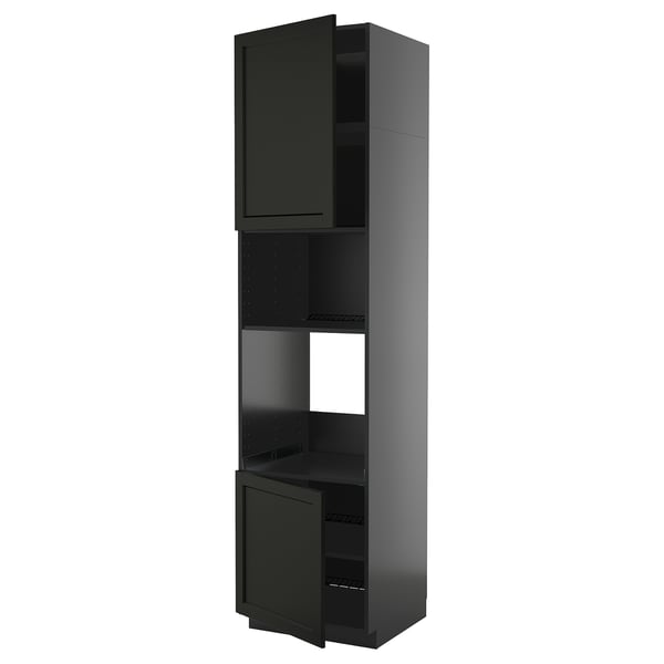 Высокий, темно-серый кухонный шкаф METOD с современным дизайном, регулируемыми полками и гладкой скошенной дверцей.