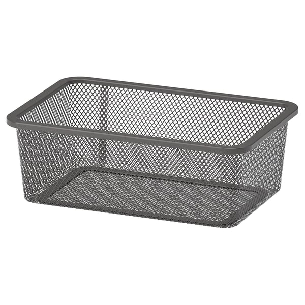 Сетчатый ящик для хранения TROFAST серого цвета, изготовленный из стали с порошковым покрытием. Он прямоугольной формы и предназначен для организации предметов.