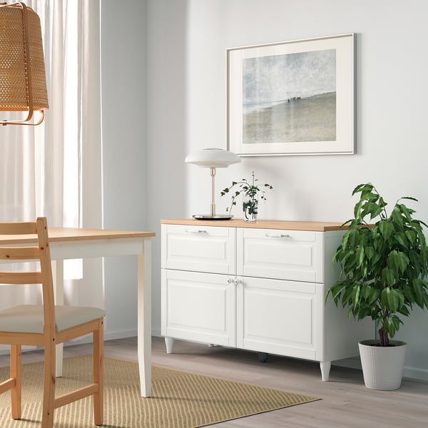 BESTÅ تشكيلة تخزين مع أبواب/ أدراج, أبيض/Smeviken/Kabbarp أبيض, 120x42x76 سم