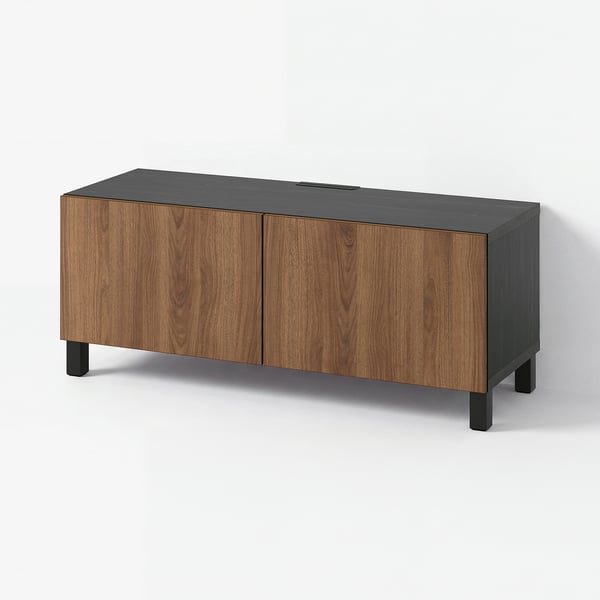 BESTÅ طاولة تلفزيون مع أبواب, أسود-بني Lappviken/Stubbarp/بني شكل خشب الجوز, 120x42x48 سم