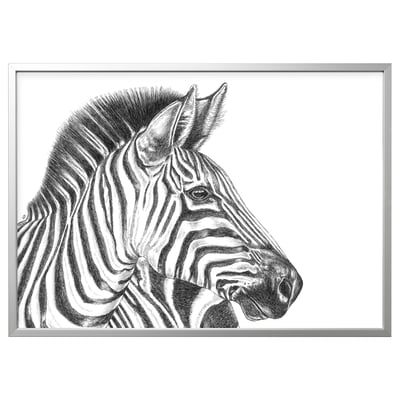 BJÖRKSTA صورة مع برواز, رسم حمار وحشي/لون الومونيوم, ‎140x100 سم‏