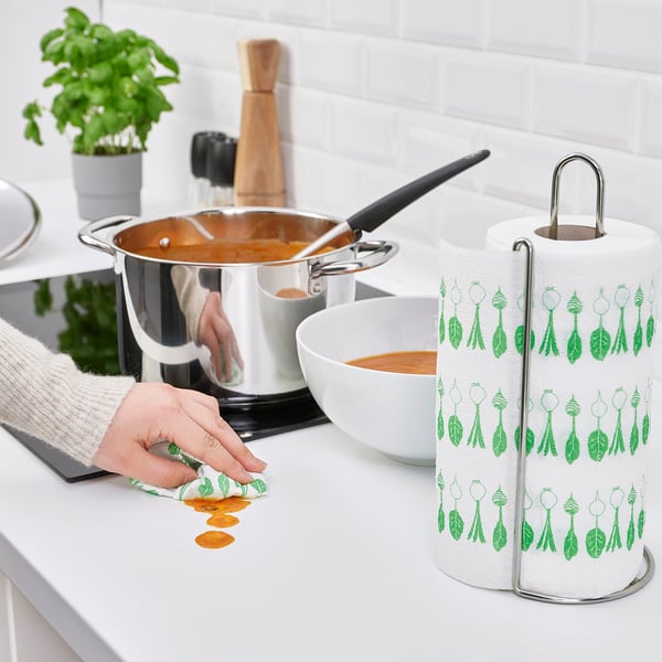 FAMILJ مناديل مطبخ, نقش أخضر ساطع/أبيض
