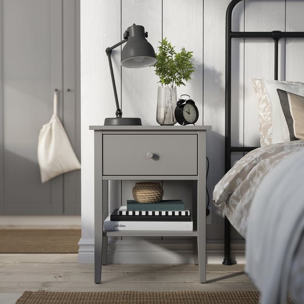 GULLABERG طاولة سرير, مع درج واحد مع رف/رمادي, 53x43x69 سم