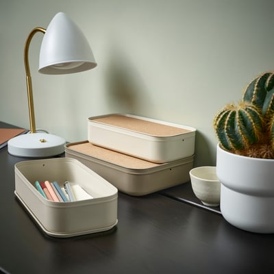 HARVMATTA صندوق بغطاء, بيج فاتح, ‎12x24x6 سم‏