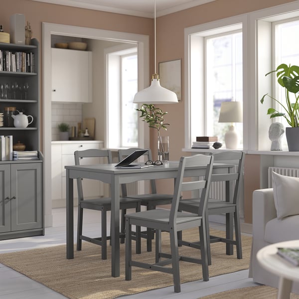 HAUGA طاولة, رمادي/قشرة بتولا, 118x74 سم