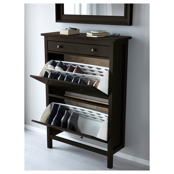 HEMNES خزانة أحذية بمقصورتين, أسود-بني, 89x30x127 سم