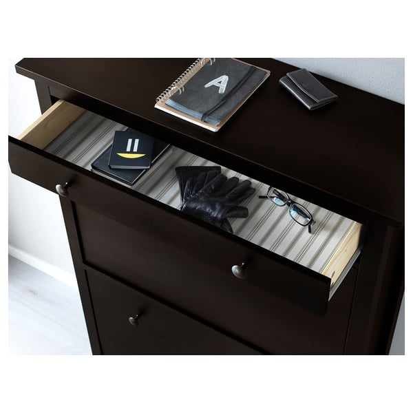 HEMNES خزانة أحذية بمقصورتين, أسود-بني, 89x30x127 سم