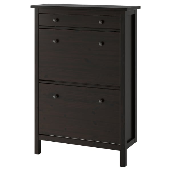 HEMNES خزانة أحذية بمقصورتين, أسود-بني, 89x30x127 سم