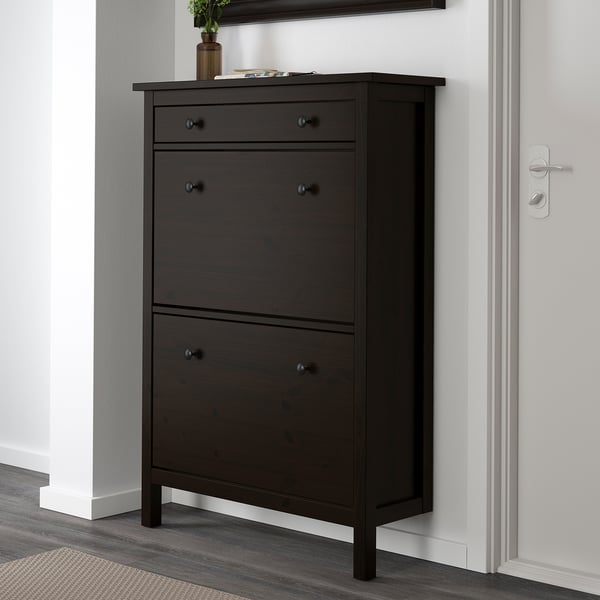 HEMNES خزانة أحذية بمقصورتين, أسود-بني, 89x30x127 سم