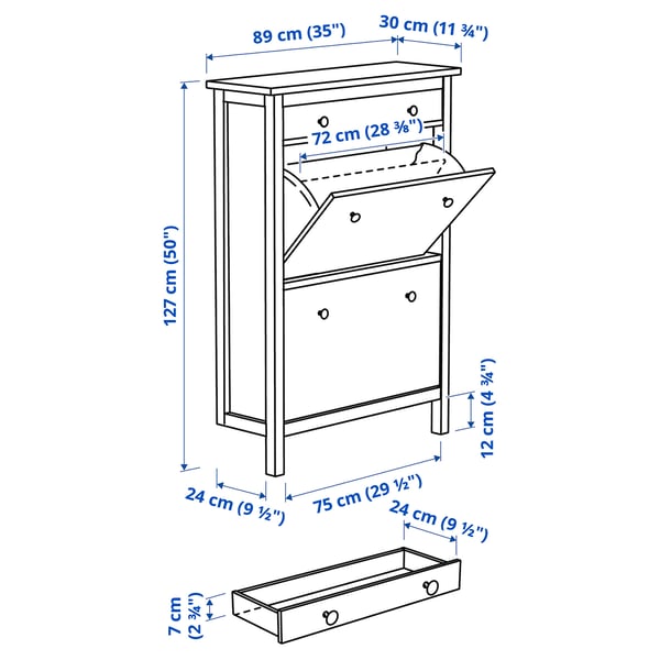 HEMNES خزانة أحذية بمقصورتين, أسود-بني, 89x30x127 سم