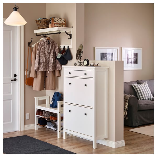 HEMNES خزانة أحذية بمقصورتين, أبيض, 89x30x127 سم