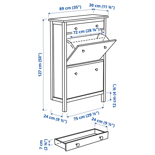 HEMNES خزانة أحذية بمقصورتين, أبيض, 89x30x127 سم