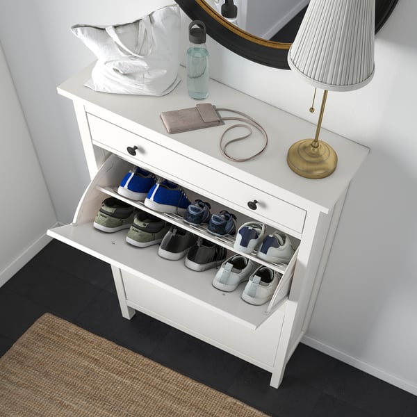 HEMNES خزانة أحذية بمقصورتين, أبيض, 89x30x127 سم
