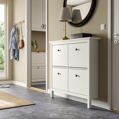 HEMNES خزانة أحذية بـ 4 حجيرات, أبيض, ‎107x22x101 سم‏