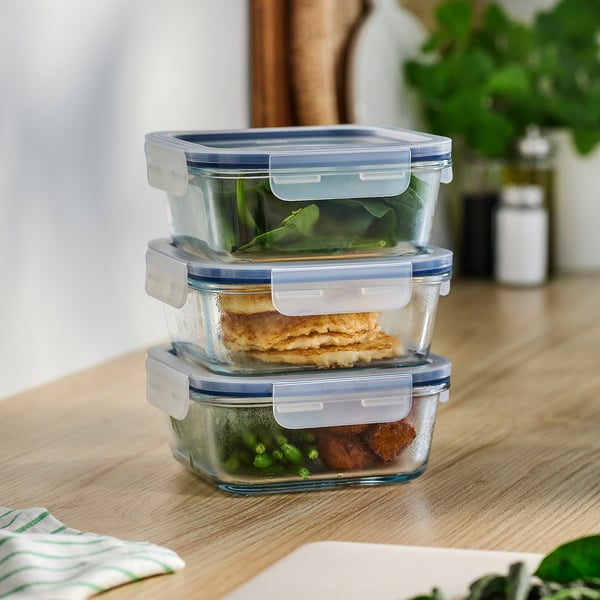 IKEA 365+ حافظة طعام بغطاء, مربّع/زجاج, 600 مل