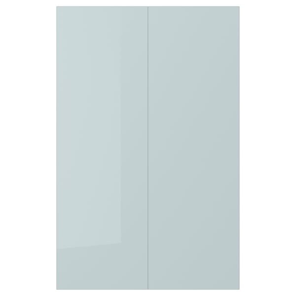 KALLARP طقم باب خزانة قاعدة زاوية 2 قطعة, لامع رمادي فاتح-أزرق, 25x80 سم
