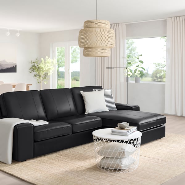 KIVIK كنبة 3 مقاعد, مع أريكة طويلة/Grann/Bomstad أسود