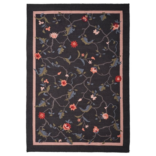 KLOCKBUSKE سجادة، غزل مسطح, رمادي غامق/زهرة, 160x230 سم
