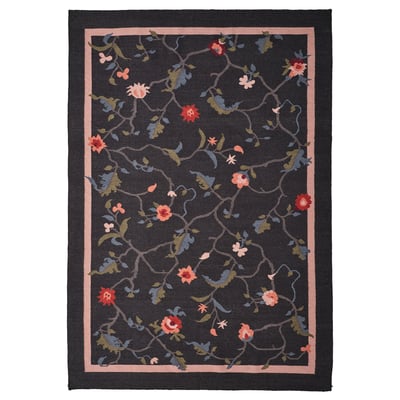 KLOCKBUSKE سجادة، غزل مسطح, رمادي غامق/زهرة, ‎160x230 سم‏